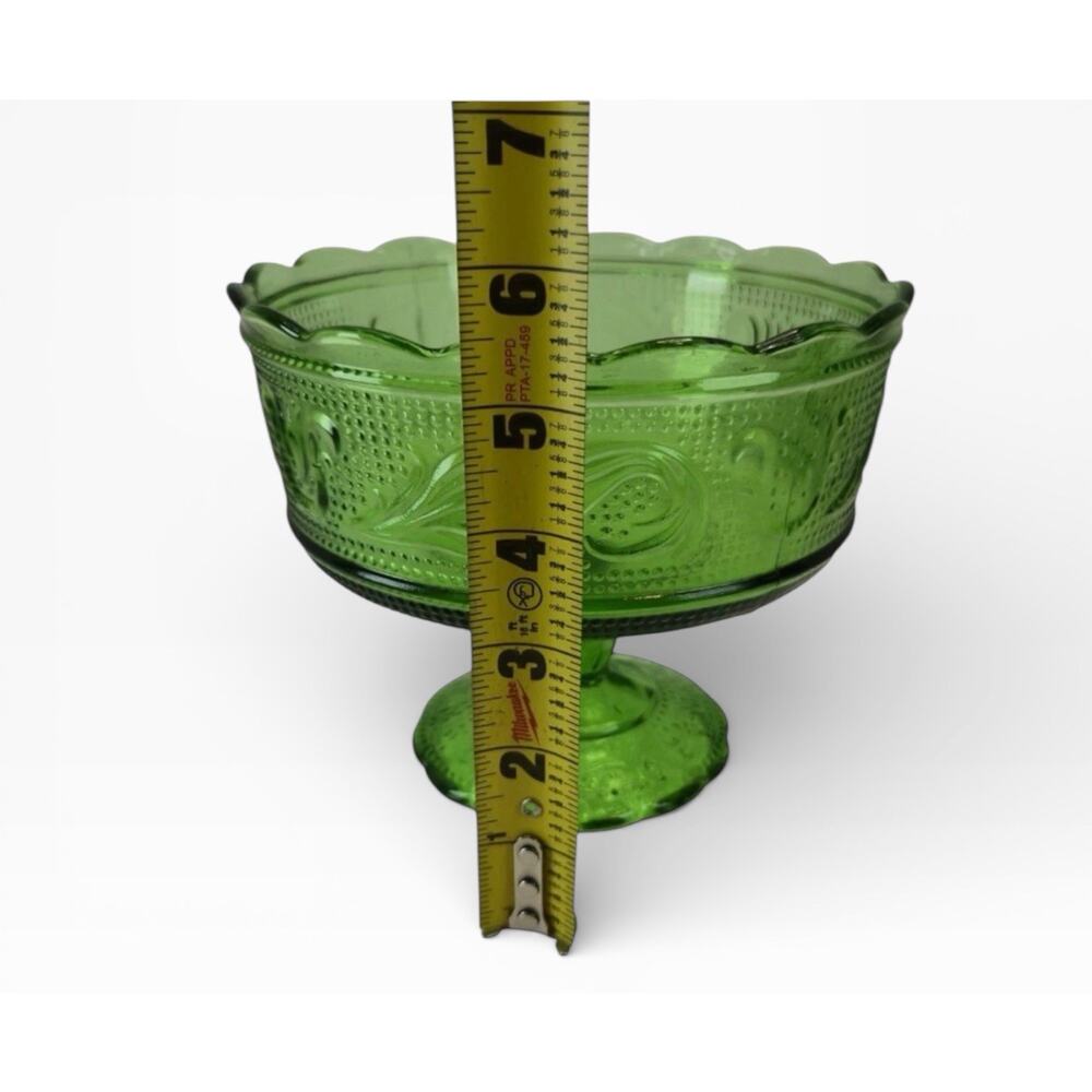 Vintage 1950's E.O. Brody Co. M6000 Green Glass Compote Candy Dish Raised Bowl - Picture 3 of 13